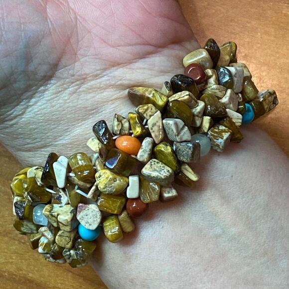 Carolyn Pollack 6 Strand Multi Gemstone Chunk Bead Stretch Bracelet For Women - Picture 5 of 8